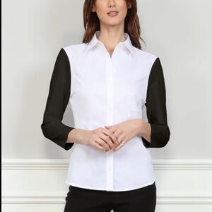 HINSON WU White & Black Mixed Media Popover Tailored Dress Shirt Size X1 (1X)